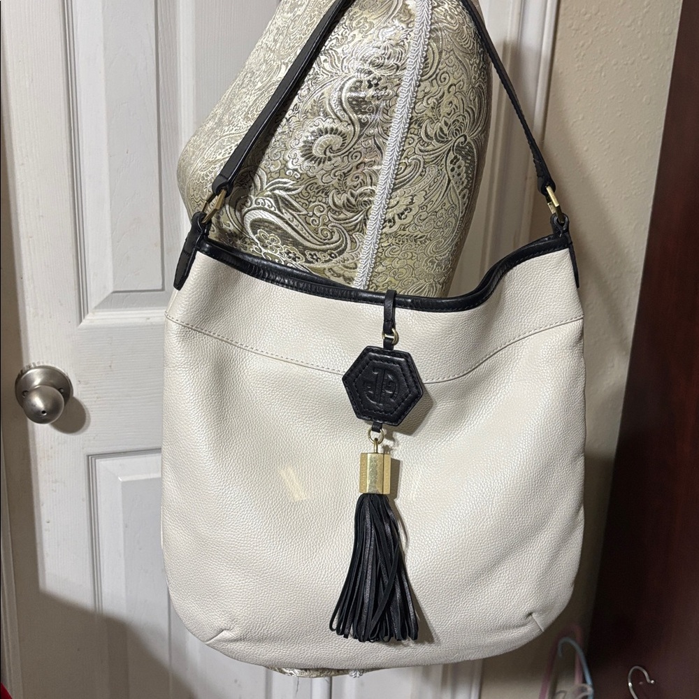 Jonathan Adler leather shoulder bag with tassel. EUC